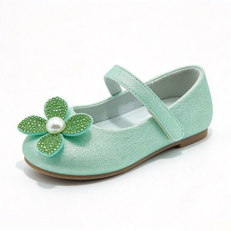 Sparkly Glitter Flower Pearl Flat Shoes for Girls, Soft Sole Premium Kids Casual Dress Footwear