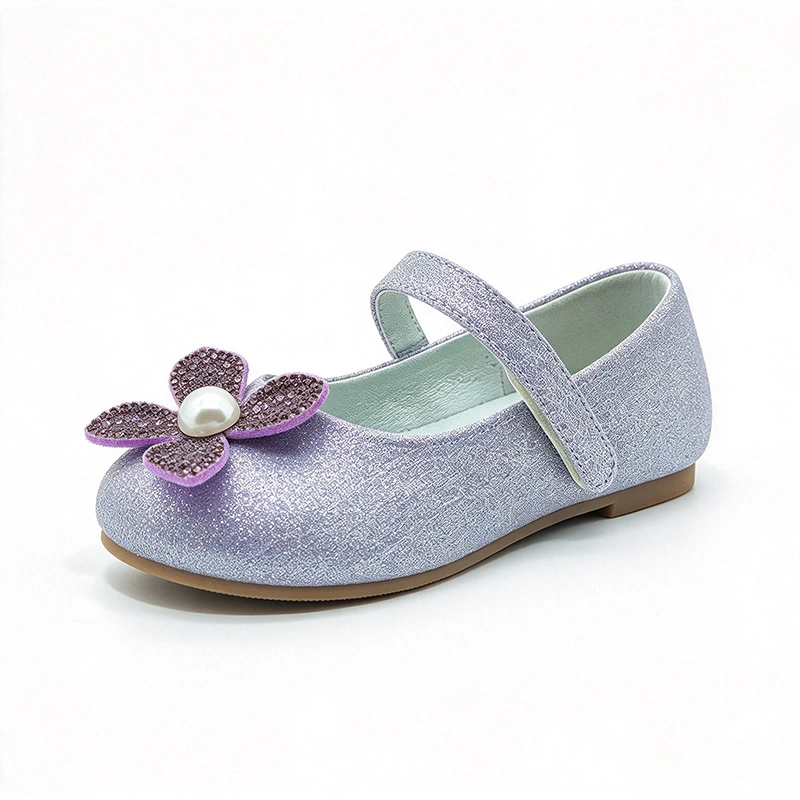 Sparkly Glitter Flower Pearl Flat Shoes for Girls, Soft Sole Premium Kids Casual Dress Footwear