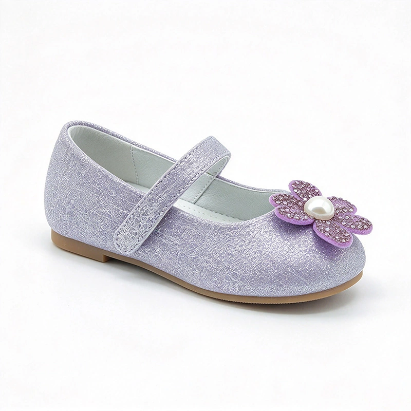 Sparkly Glitter Flower Pearl Flat Shoes for Girls, Soft Sole Premium Kids Casual Dress Footwear