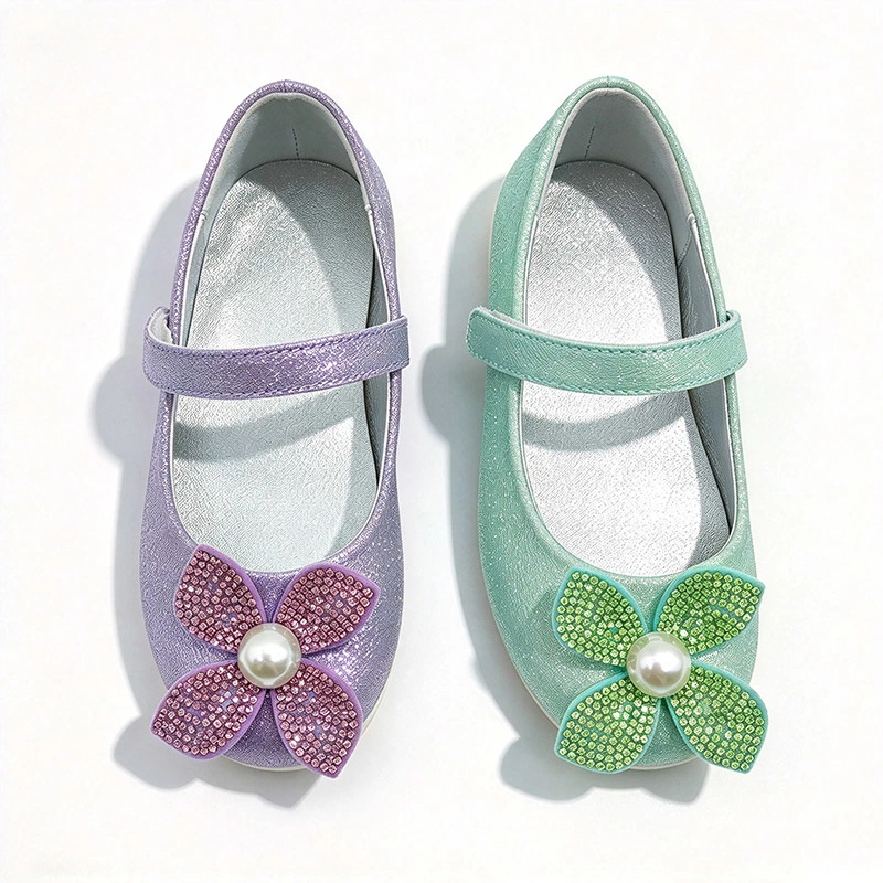 Sparkly Glitter Flower Pearl Flat Shoes for Girls, Soft Sole Premium Kids Casual Dress Footwear