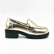 Shiny Metallic Croc Pattern Kids Loafers, Chunky Block Sole Girls Casual Dress Shoes