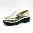 Shiny Metallic Croc Pattern Kids Loafers, Chunky Block Sole Girls Casual Dress Shoes