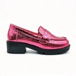 Shiny Metallic Croc Pattern Kids Loafers, Chunky Block Sole Girls Casual Dress Shoes