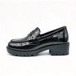 Shiny Metallic Croc Pattern Kids Loafers, Chunky Block Sole Girls Casual Dress Shoes