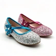 Glitter Sequin Butterfly Low Heel Mary Jane Shoes for Girls, Premium Kids Casual Dress Footwear