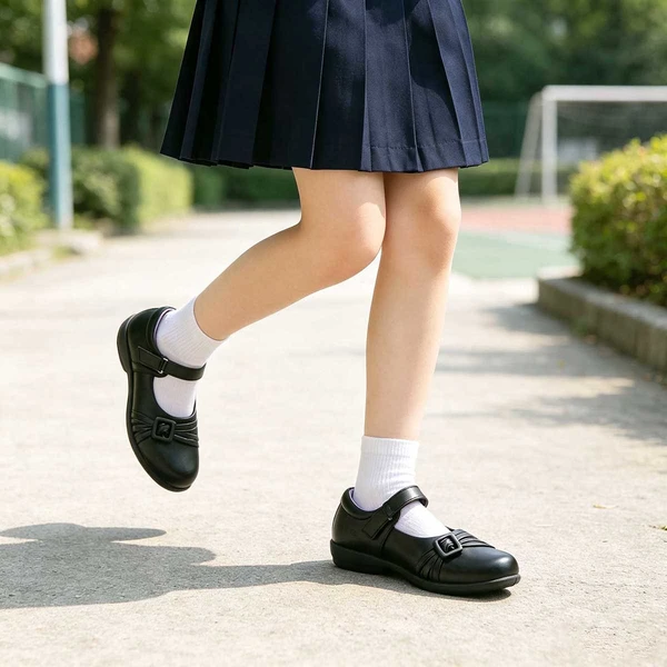 Black Leather Look Kids School Shoes For Bulk Importers