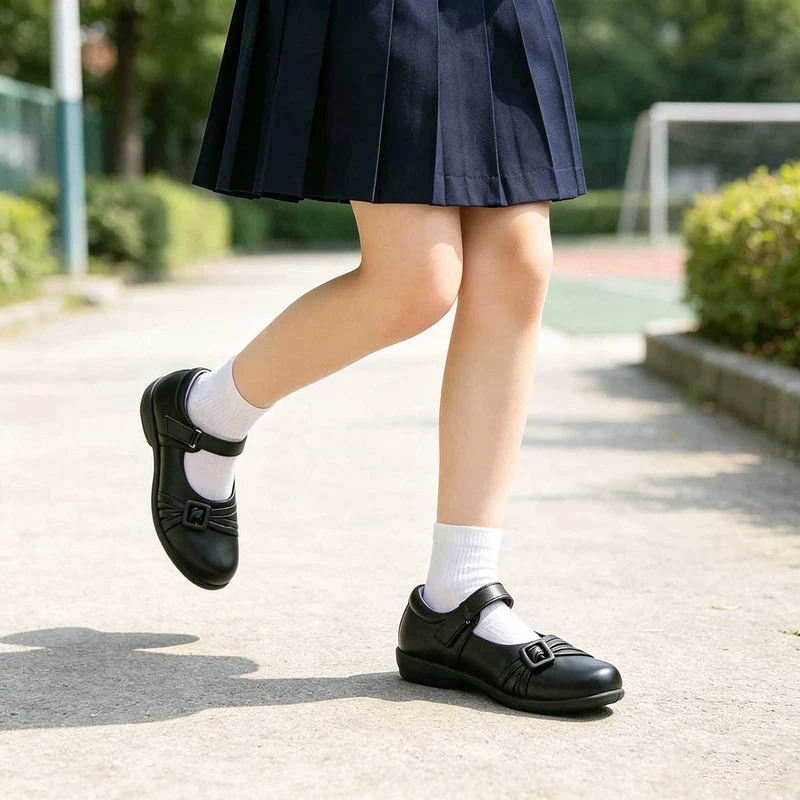 Black Leather Look Kids School Shoes For Bulk Importers