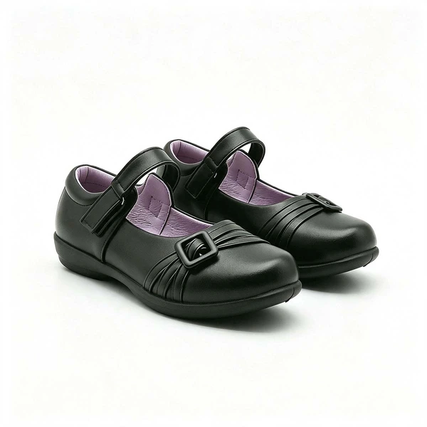 Black Leather Look Kids School Shoes For Bulk Importers