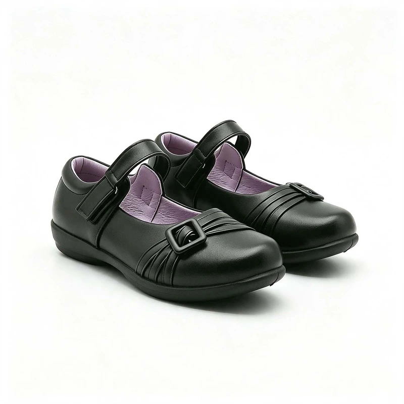 Black Leather Look Kids School Shoes For Bulk Importers