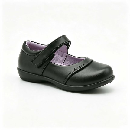 Girls Black Mary Jane School Shoes With Velcro Strap