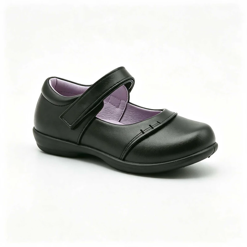 Reinforced Toe Cap Black Kids School Shoes