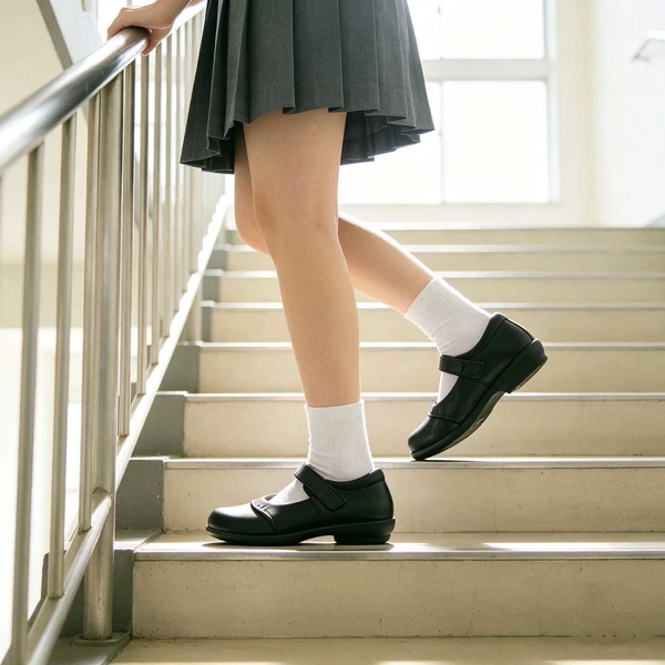 Reinforced Toe Cap Black Kids School Shoes