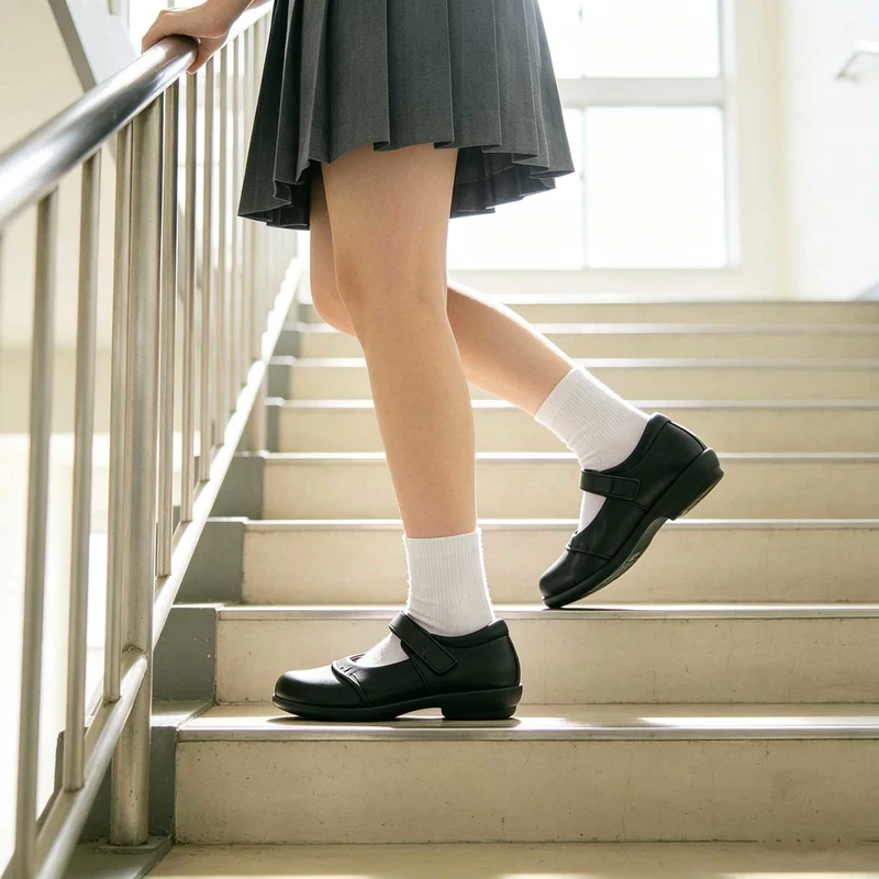 Reinforced Toe Cap Black Kids School Shoes