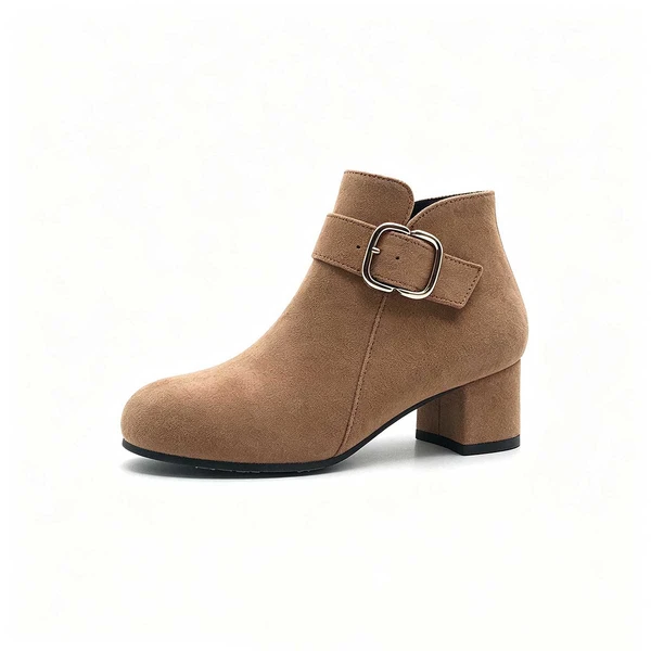 Brown Buckle Strap Kids Block Heel Ankle Boots | Wholesale Children Heeled Boots