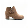 Brown Buckle Strap Kids Block Heel Ankle Boots | Wholesale Children Heeled Boots