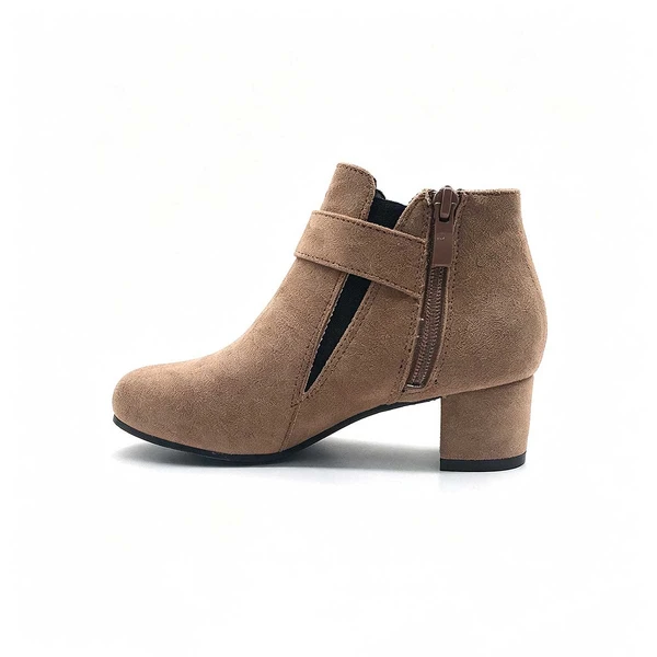 Brown Buckle Strap Kids Block Heel Ankle Boots | Wholesale Children Heeled Boots