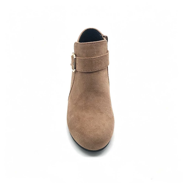 Brown Buckle Strap Kids Block Heel Ankle Boots | Wholesale Children Heeled Boots