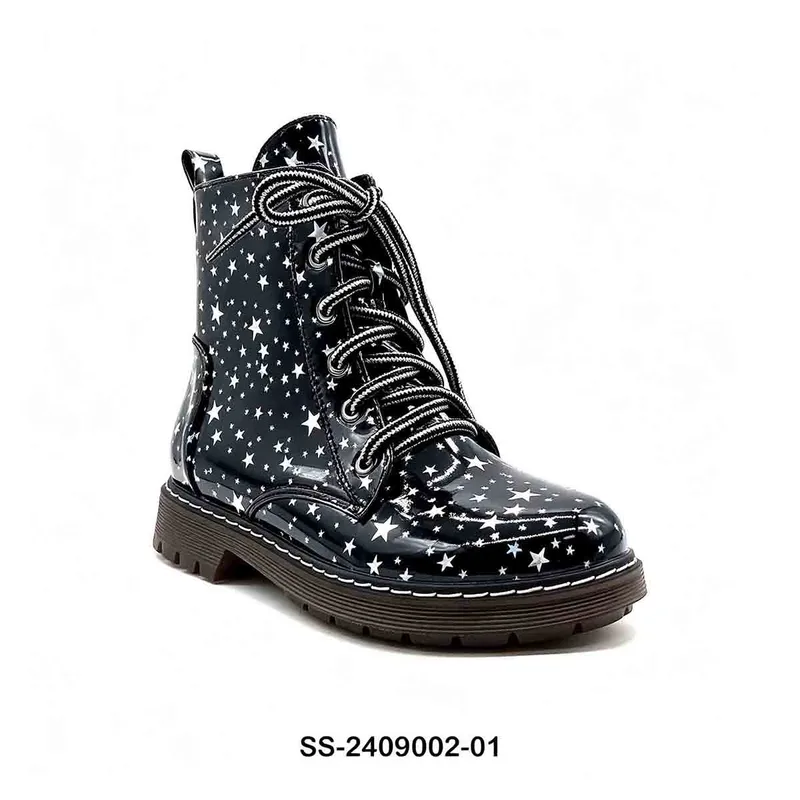 Black Star Print Kids Lace Up Combat Boots | Wholesale Children Martin Boots