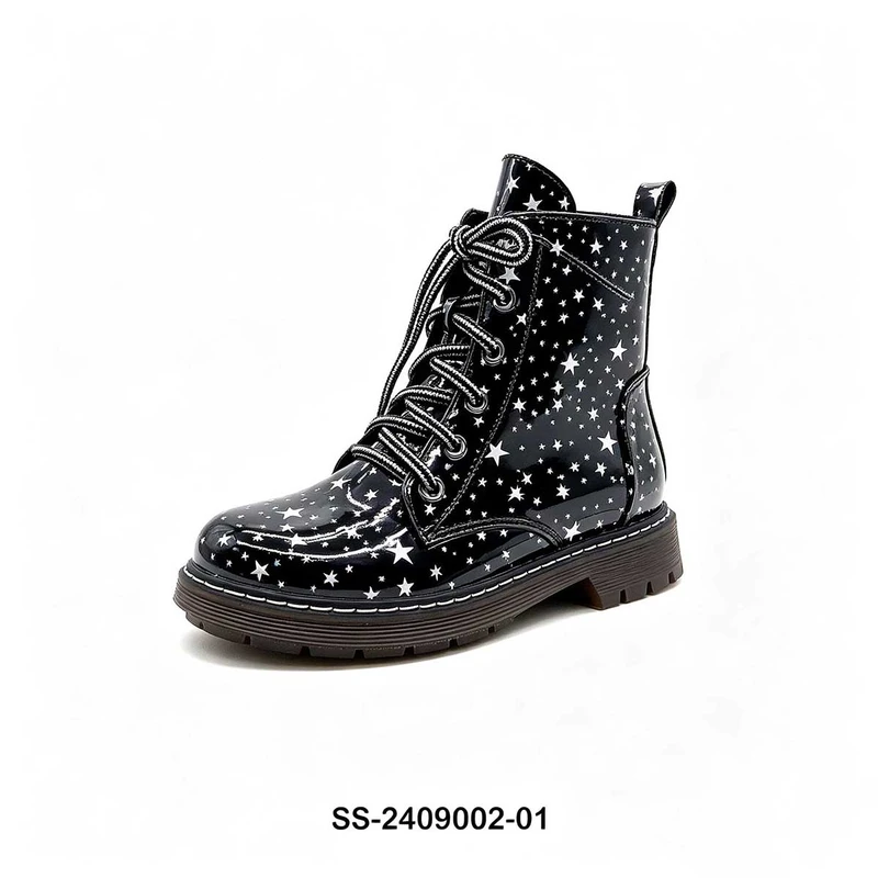 Black Star Print Kids Lace Up Combat Boots | Wholesale Children Martin Boots