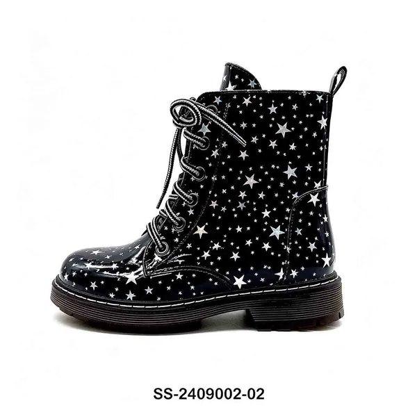 Black Star Print Kids Lace Up Combat Boots | Wholesale Children Martin Boots