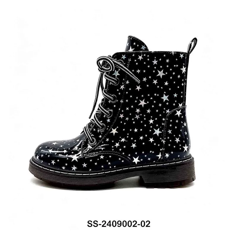 Black Star Print Kids Lace Up Combat Boots | Wholesale Children Martin Boots