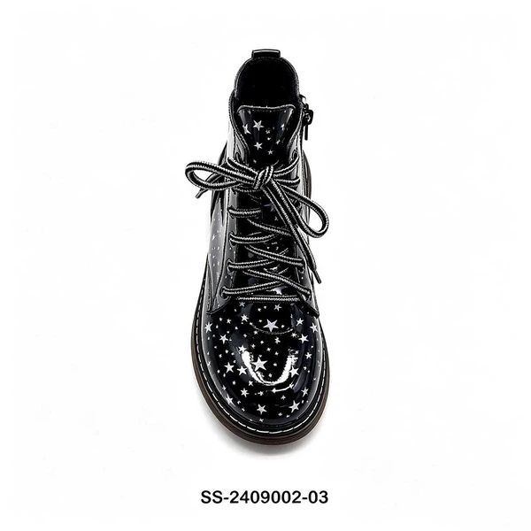 Black Star Print Kids Lace Up Combat Boots | Wholesale Children Martin Boots