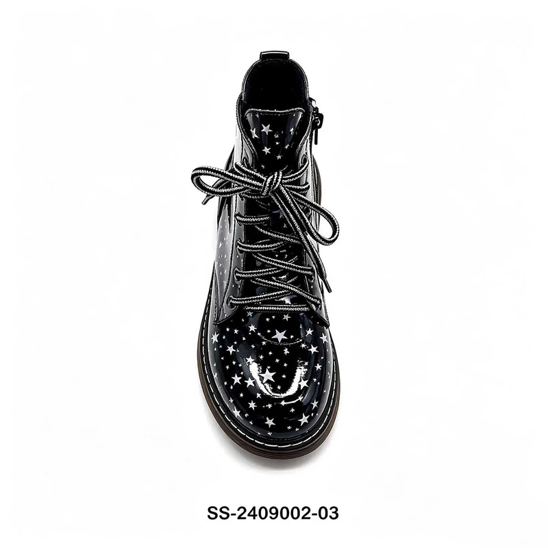 Black Star Print Kids Lace Up Combat Boots | Wholesale Children Martin Boots