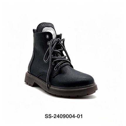 Black Patchwork Kids Lace Up Martin Boots With Heart Embroidery