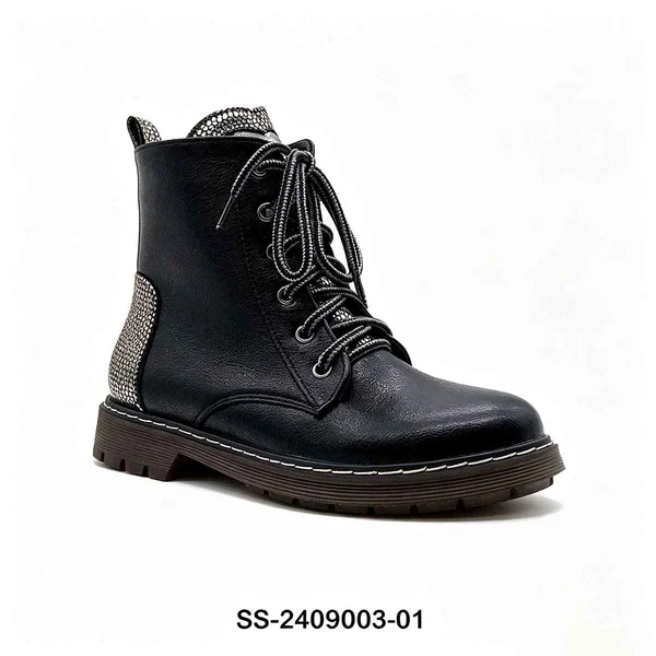 Black Patchwork Kids Lace Up Martin Boots | Wholesale Girls Heart Decor Ankle Boots