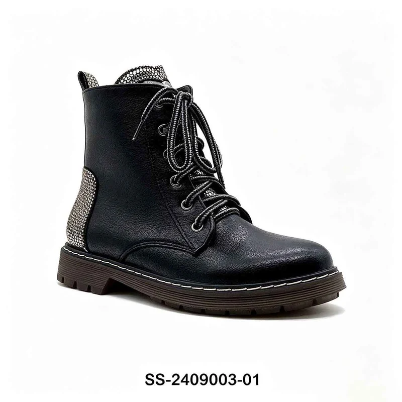 Black Patchwork Kids Lace Up Martin Boots | Wholesale Girls Heart Decor Ankle Boots