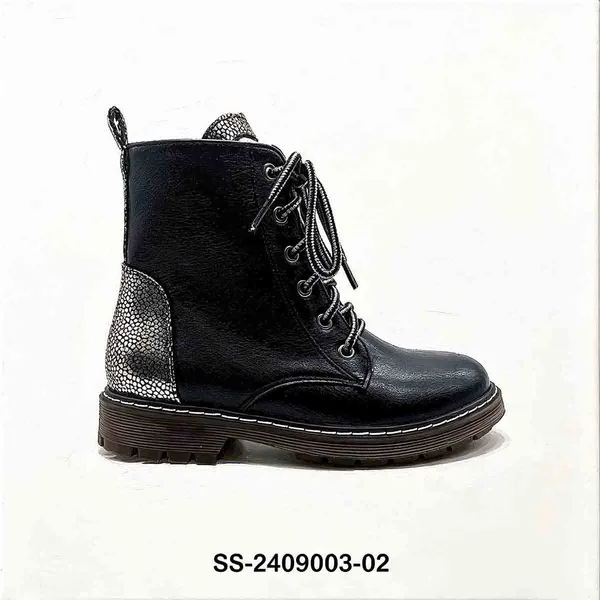 Black Patchwork Kids Lace Up Martin Boots | Wholesale Girls Heart Decor Ankle Boots