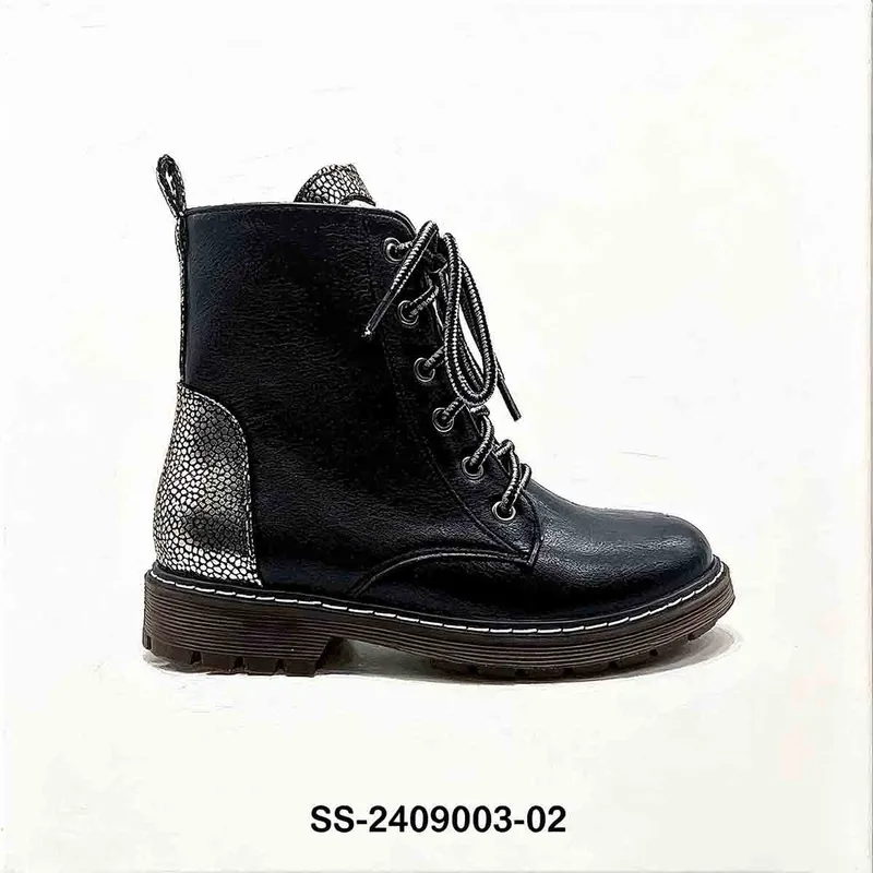 Black Patchwork Kids Lace Up Martin Boots | Wholesale Girls Heart Decor Ankle Boots