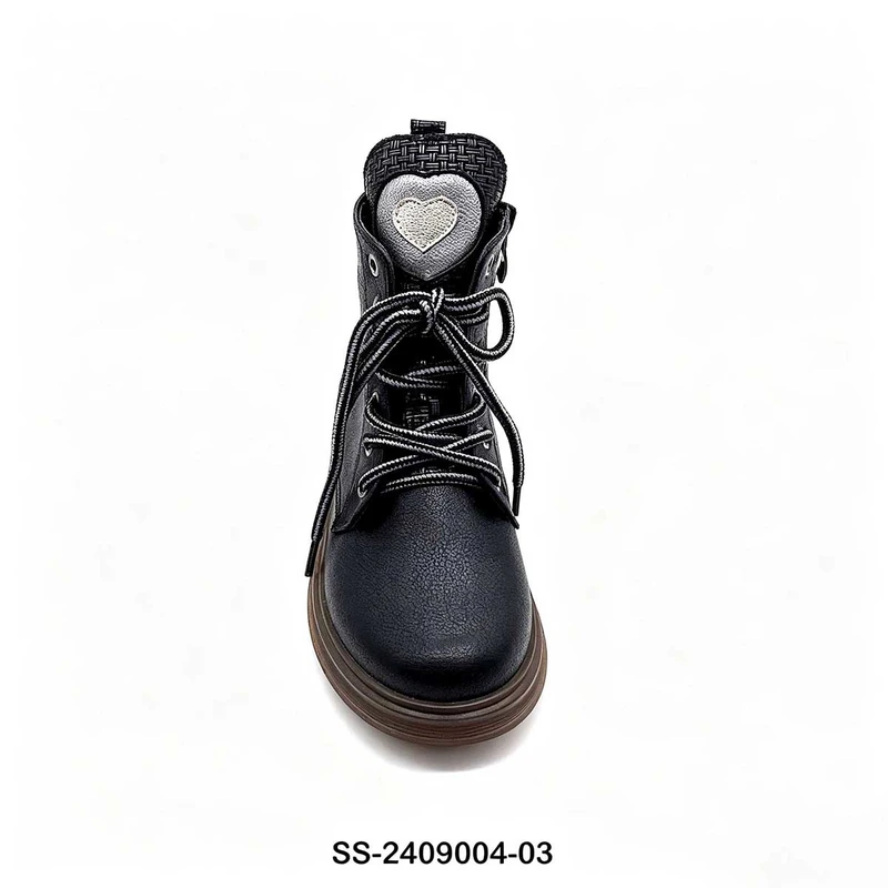 Black Patchwork Kids Lace Up Martin Boots | Wholesale Girls Heart Decor Ankle Boots