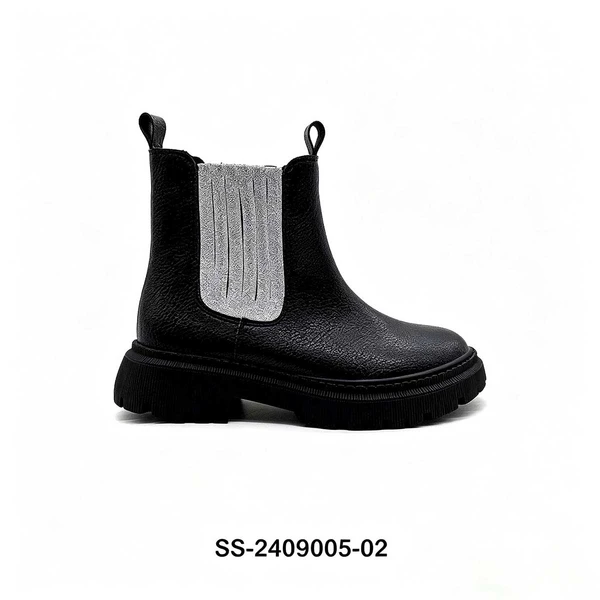 Black Glitter Panel Kids Chelsea Boots | Wholesale Girls Chunky Platform Ankle Boots