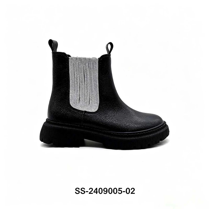 Black Glitter Panel Kids Chelsea Boots | Wholesale Girls Chunky Platform Ankle Boots