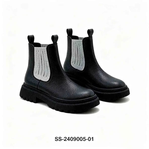 Black Glitter Panel Kids Chelsea Boots | Wholesale Girls Chunky Platform Ankle Boots