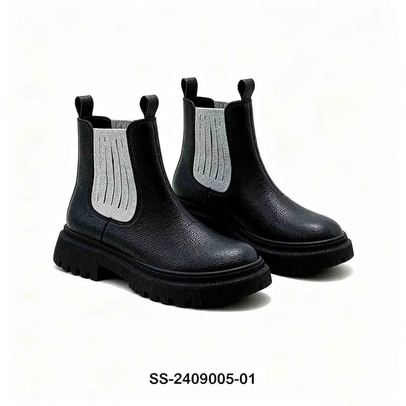 Black Glitter Panel Kids Chelsea Boots | Wholesale Girls Chunky Platform Ankle Boots