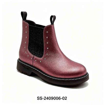 Metallic Burgundy Rivet Decor Kids Chelsea Boots