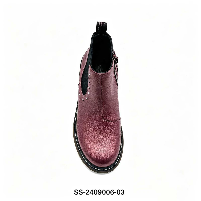Metallic Burgundy Rivet Kids Chelsea Boots | Wholesale Girls Shiny Ankle Boots