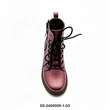Metallic Burgundy Kids Combat Boots Side Zipper Letter Ribbon Wholesale