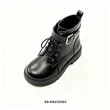 Black Faux Leather Kids Combat Boots Wide Buckle Strap Lace Up Wholesale