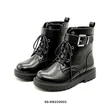 Black Faux Leather Kids Combat Boots Wide Buckle Strap Lace Up Wholesale
