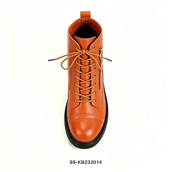 Orange Quilted Kids Combat Boots Lace Up Side Zipper Faux Leather Wholesale