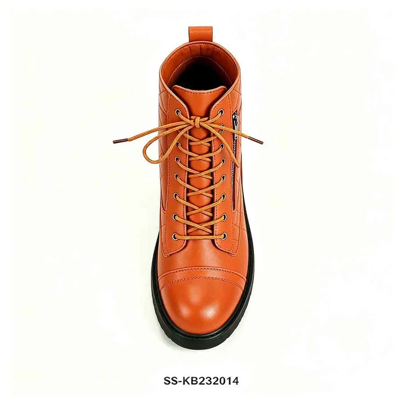 Orange Quilted Kids Combat Boots Lace Up Side Zipper Faux Leather Wholesale