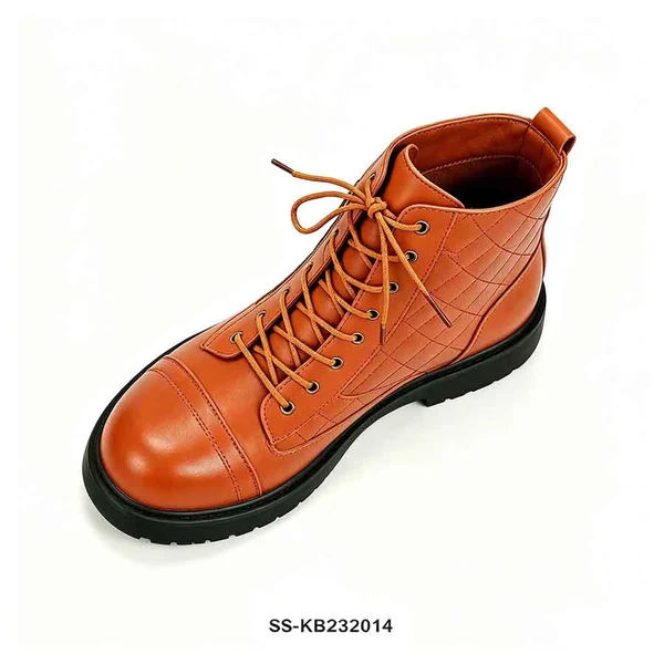 Orange Quilted Kids Combat Boots Lace Up Side Zipper Faux Leather Wholesale