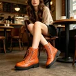 Orange Quilted Kids Combat Boots Lace Up Side Zipper Faux Leather Wholesale
