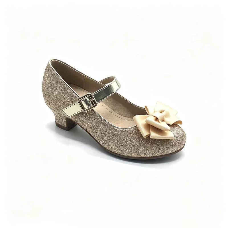 Golden Glitter Girls Low Heel Mary Jane Party Shoes Wholesale