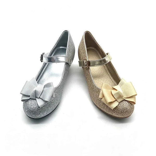Golden Glitter Girls Low Heel Mary Jane Party Shoes Wholesale