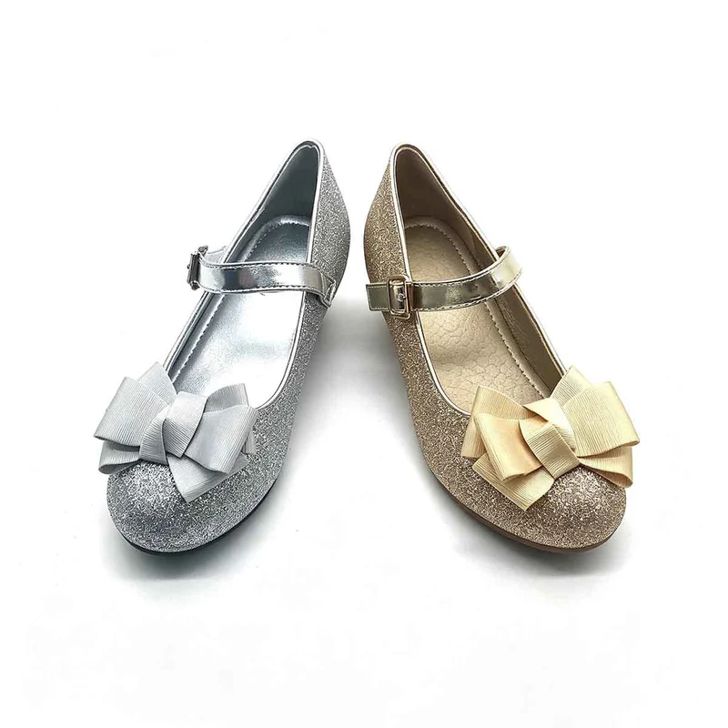Golden Glitter Girls Low Heel Mary Jane Party Shoes Wholesale