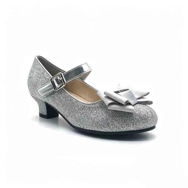 Silver Glitter Girls Mary Jane Low Heel Dress Shoes Wholesale